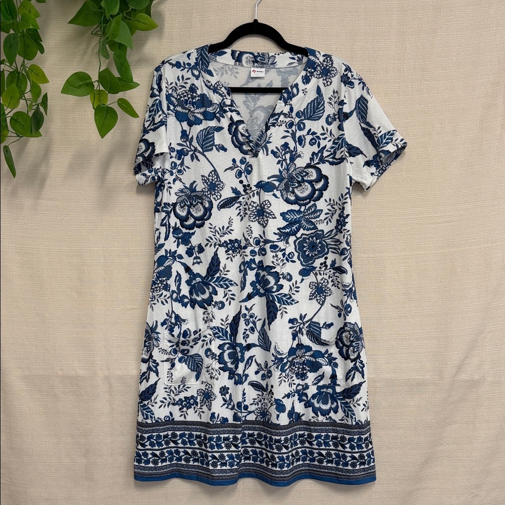 Floral Blue and White Midi Dress